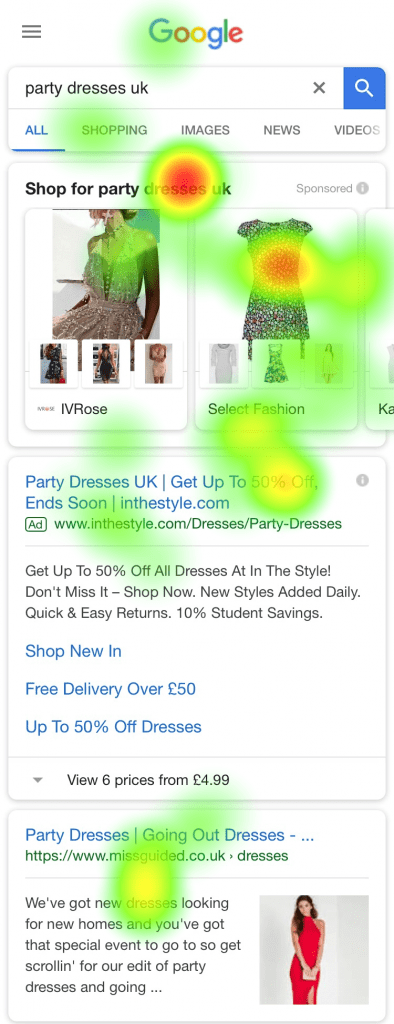 Heatmap image of a mobile search result